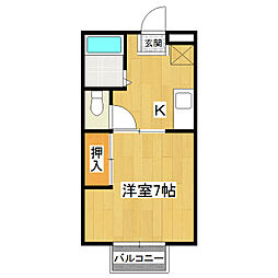 AKコーポB 1Kの間取図画像