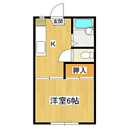 西洋ハイツB 1Kの間取図画像