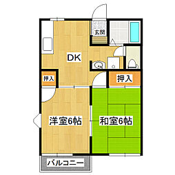 サンコートハイツB 2DKの間取図画像