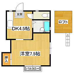 ロイヤルハイツC 1DKの間取図画像