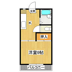 西洋ハイツB 1Kの間取図画像
