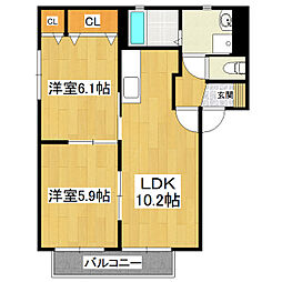カーサブルーノB 2LDKの間取図画像