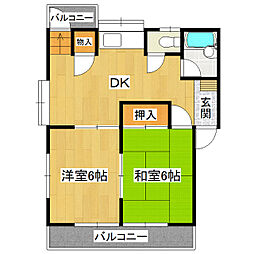 KKレジデンス若栗 2DKの間取図画像