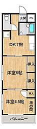 サンラフォーレ佐貫 2DKの間取図画像