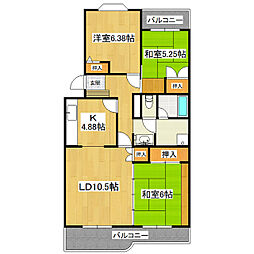 朝日レジデンス小柴5号棟 3LDKの間取図画像