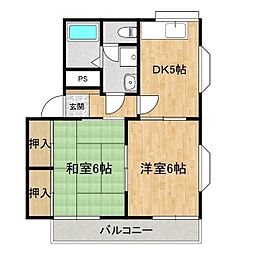 上土井ホームズ 2DKの間取図画像