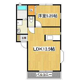 朝日ヴィラ小絹B棟 1LDKの間取図画像