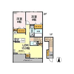 Lamer　Kou 2階2LDKの間取り
