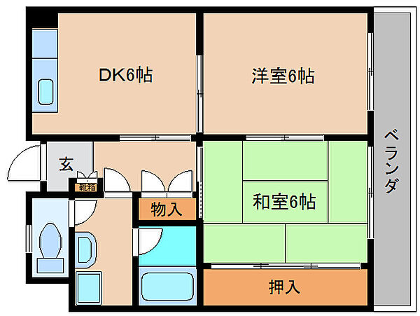 奈良県大和高田市西三倉堂1丁目(賃貸マンション2DK・2階・41.00㎡)の写真 その2