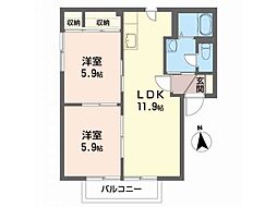 グランド・ハイツ中津川 2LDKの間取図画像