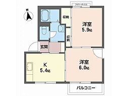 プチハウス花梨C 2Kの間取図画像