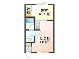 アポロB 1LDKの間取図画像