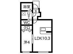 クレスト尼沼B棟 1LDKの間取図画像