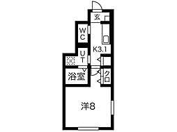 アンジェ 1Kの間取図画像