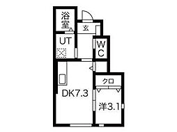 ワンリッチ金ヶ崎C 105号室 1階1LDKの間取り