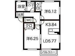 カンパーニュ弐番館 2LDKの間取図画像