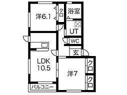 水沢ステーションアベニューG棟 2LDKの間取図画像