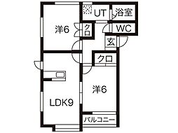 クラージュF館 2LDKの間取図画像