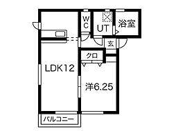 水沢ステーションアベニューD棟 1LDKの間取図画像