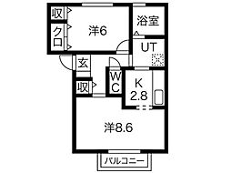 水沢ステーションアベニューA棟 2Kの間取図画像