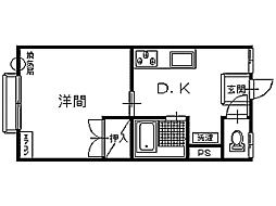ジェントル優B 1Kの間取図画像