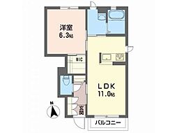 シャーメゾン朝日ヶ丘C 1LDKの間取図画像