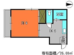 広島電鉄1系統 県病院前駅 徒歩12分の賃貸マンション 4階1DKの間取り