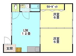 沖田ビル 2LDKの間取図画像