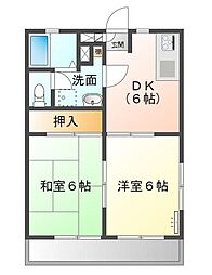 ハイツ向鶴E棟 1階2DKの間取り