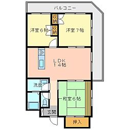 ロサンジュ西中央 2LDKの間取図画像