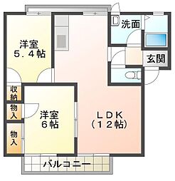 ハイツ向鶴B 2LDKの間取図画像