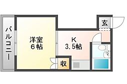コーポ創備 1Kの間取図画像