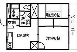 スカイコート道上B 2DKの間取図画像