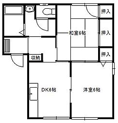 クレスト新湯野A 2DKの間取図画像