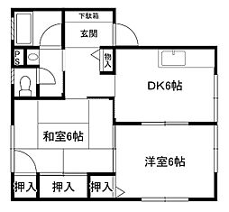 グレイス川南 2DKの間取図画像