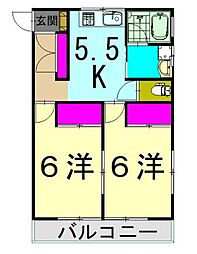 コーポ藤川 2Kの間取図画像