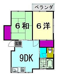 土井アパート 2DKの間取図画像
