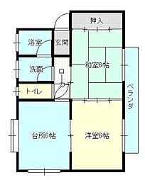 黄葉荘 2DKの間取図画像
