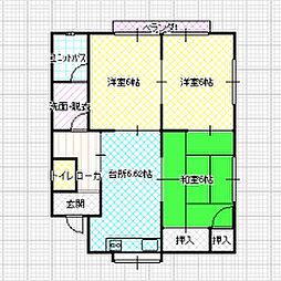 新湯野コーポ小野B 3DKの間取図画像