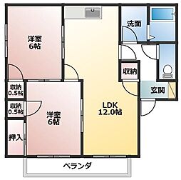 ホワイトハイツF 2LDKの間取図画像