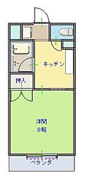 ヴィラ湯川 1Kの間取図画像