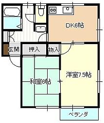 メゾン八幡風呂B 2DKの間取図画像