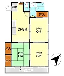 Kコート大学前 3DKの間取図画像