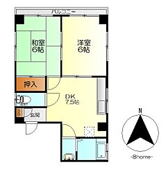 中本ビル 2DKの間取図画像