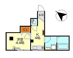 エスポワール本通 1Kの間取図画像