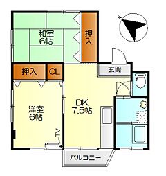 木原ビル 2DKの間取図画像
