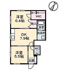 クレール和庄 2DKの間取図画像