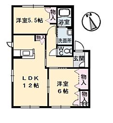 サンビーム串山D 2LDKの間取図画像