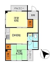 ペガサスマンション 2DKの間取図画像