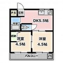 オリーブコート三吉2 2DKの間取図画像